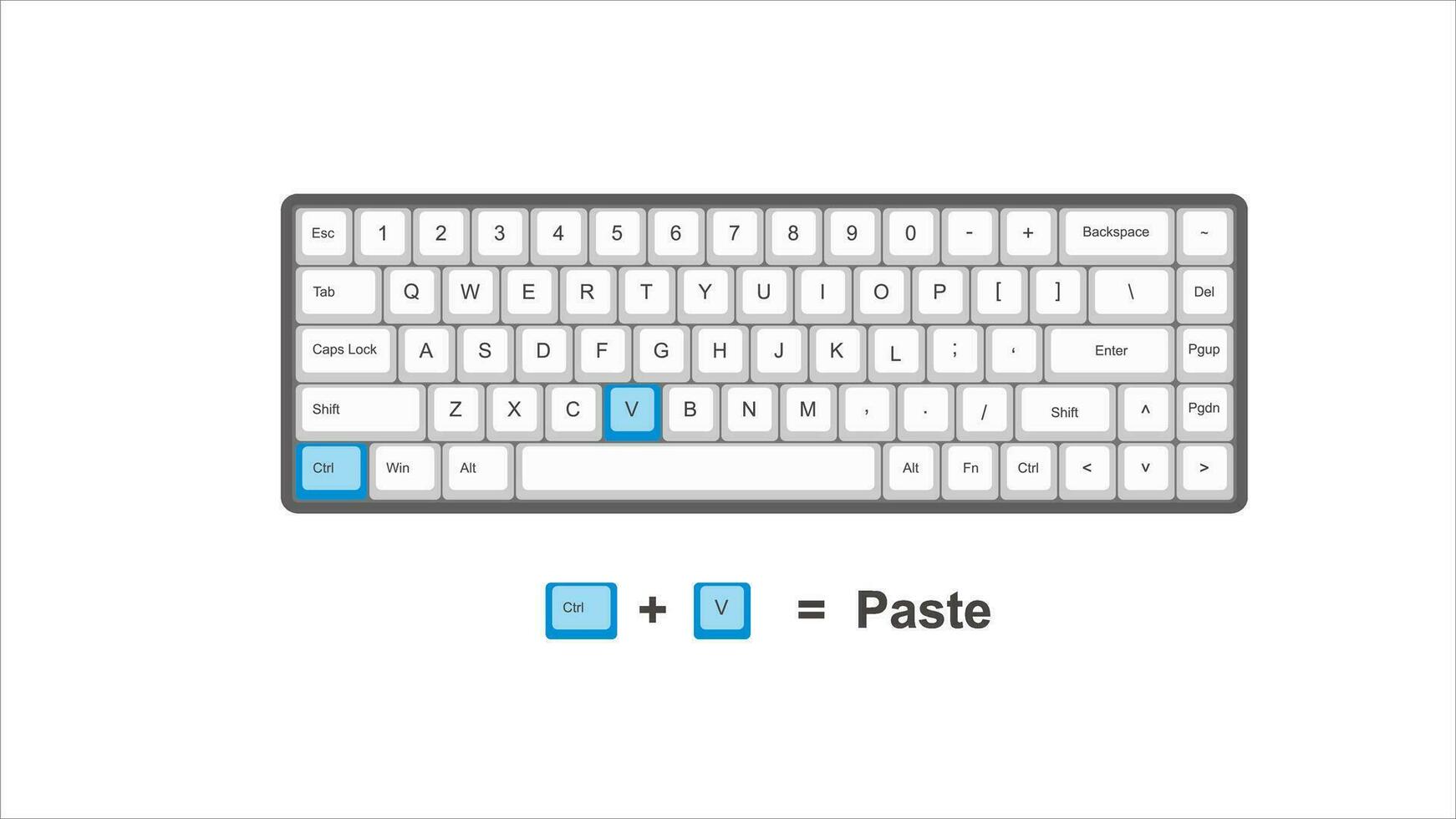 vector control V Paste - keyboard shortcuts - windows with keyboard white and blue illustration and transparent background isolated