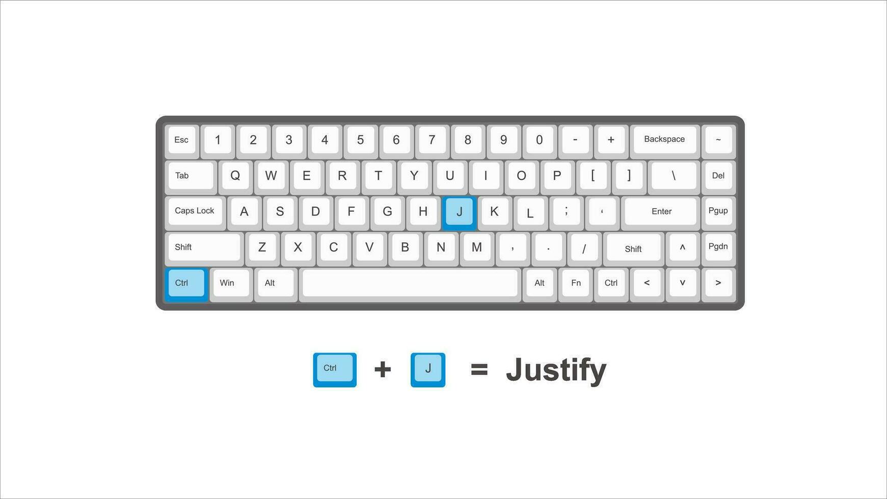 vector control J Justify keyboard shortcuts windows with keyboard