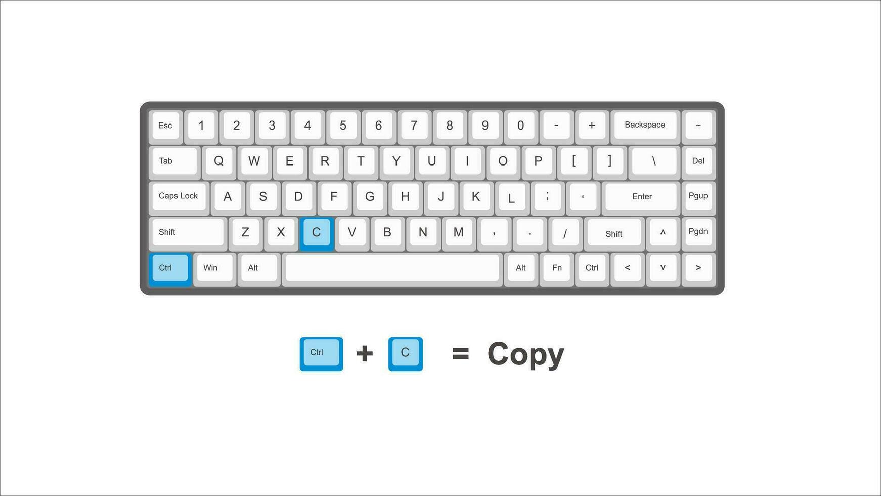 vector control CTRL C Copy - keyboard shortcuts - windows with keyboard white and blue illustration and transparent background isolated Hotk