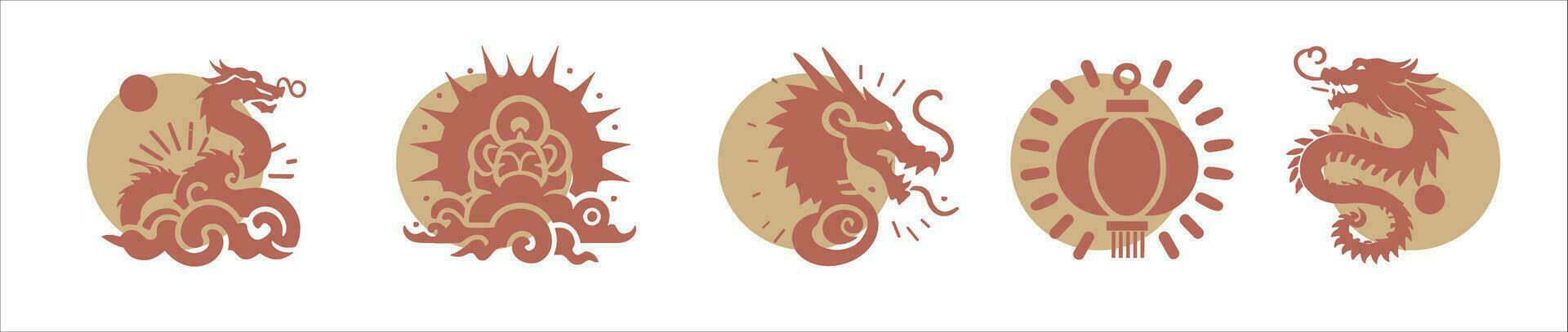 vector japan dragon in red and gold color hand drawn