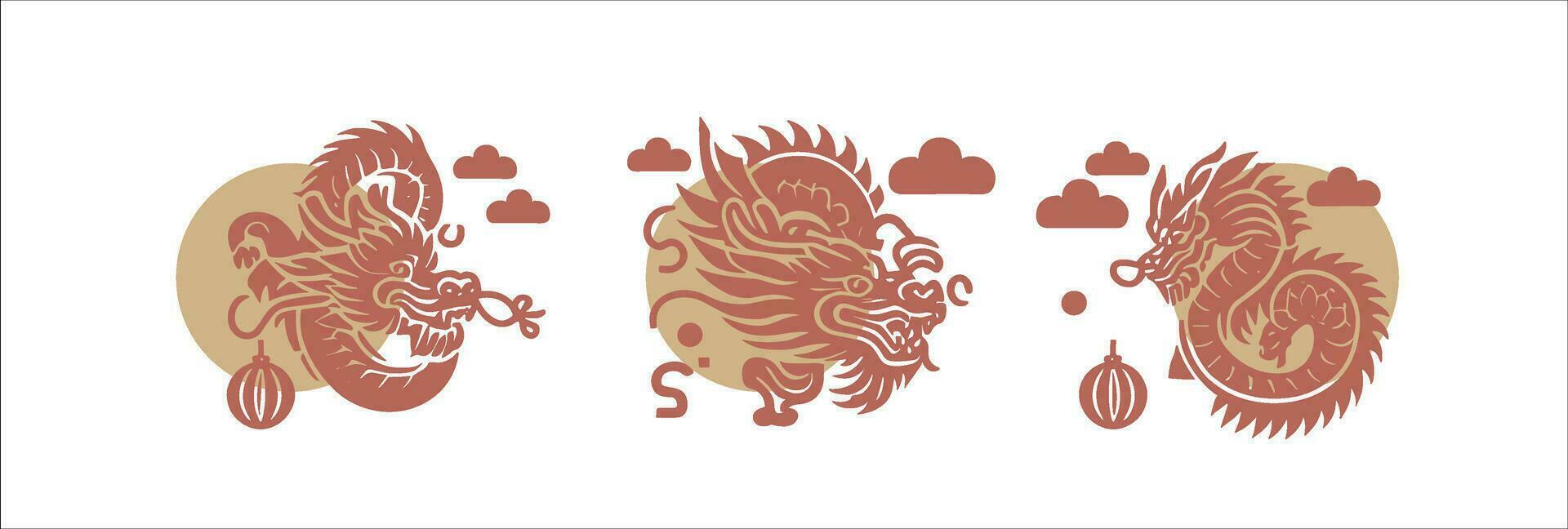 vector japan dragon in red and gold color hand drawn
