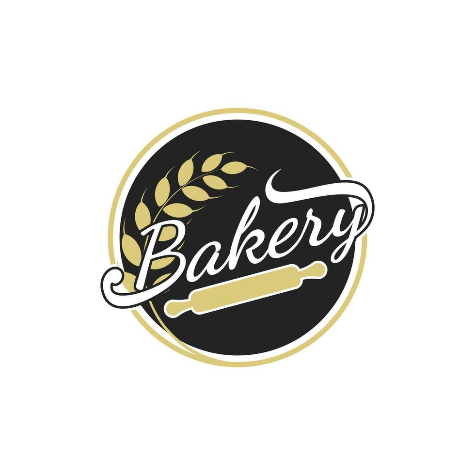 Bakery logo design idea with wheat circle vector template and label