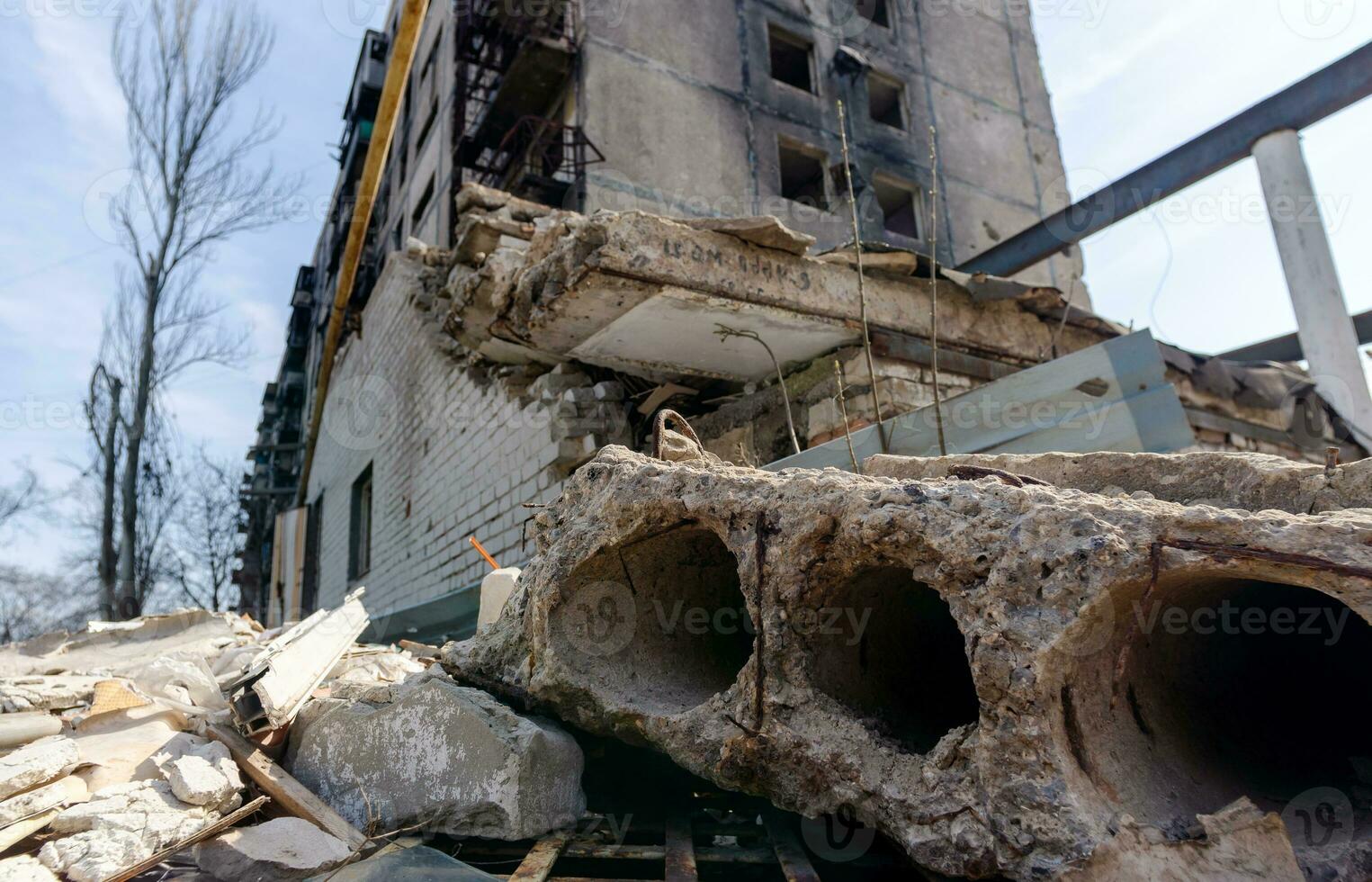 destroyed and burned houses in the city Russia Ukraine war photo