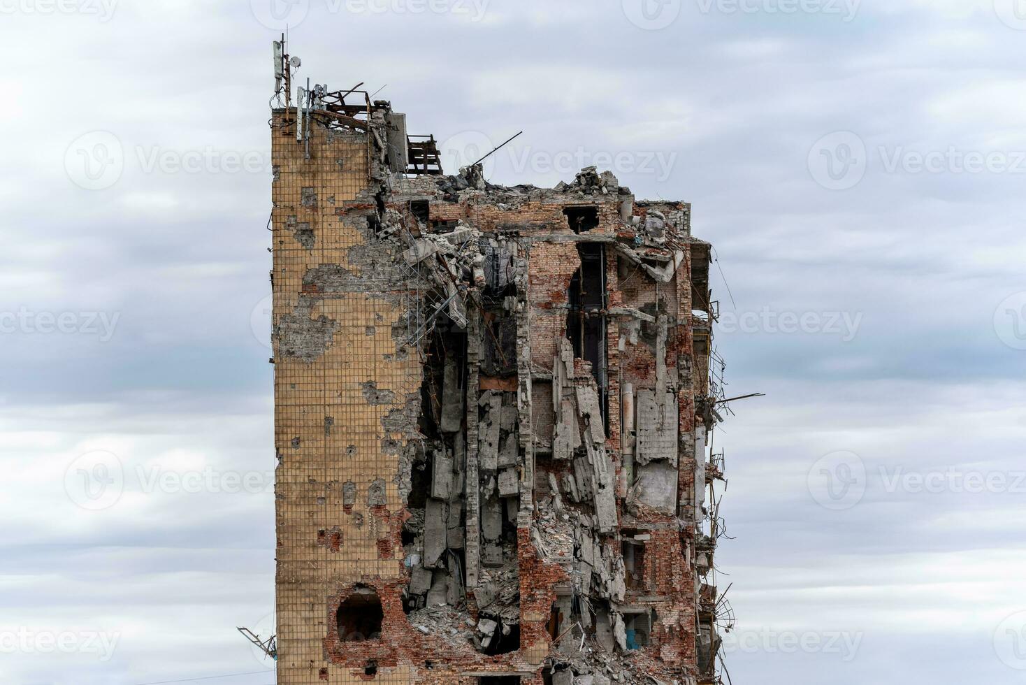 destroyed and burned houses in the city Russia Ukraine war photo