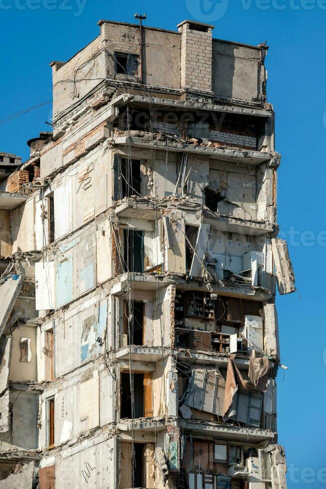 destroyed and burned houses in the city Russia Ukraine war photo