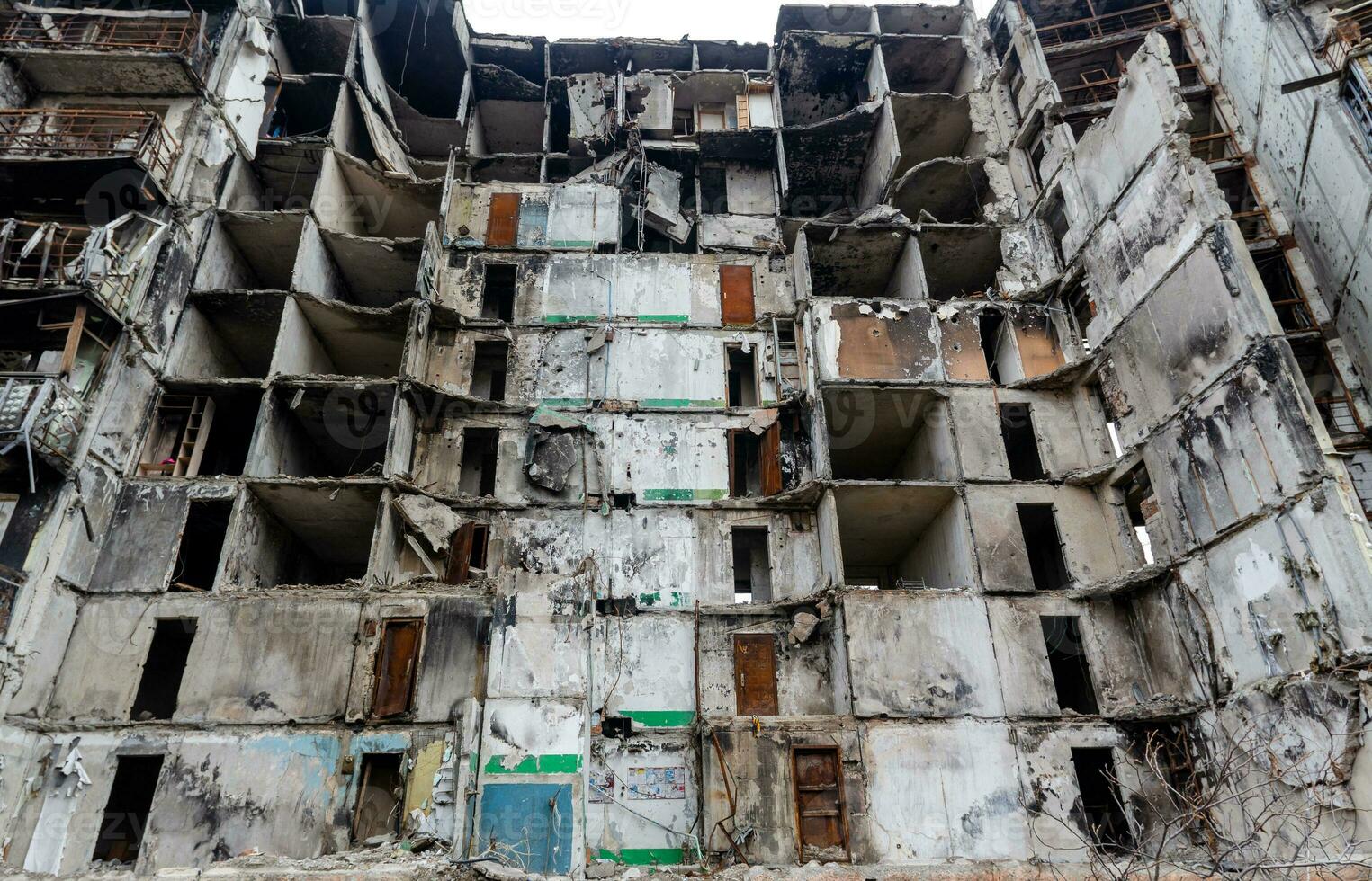 destroyed and burned houses in the city Russia Ukraine war photo