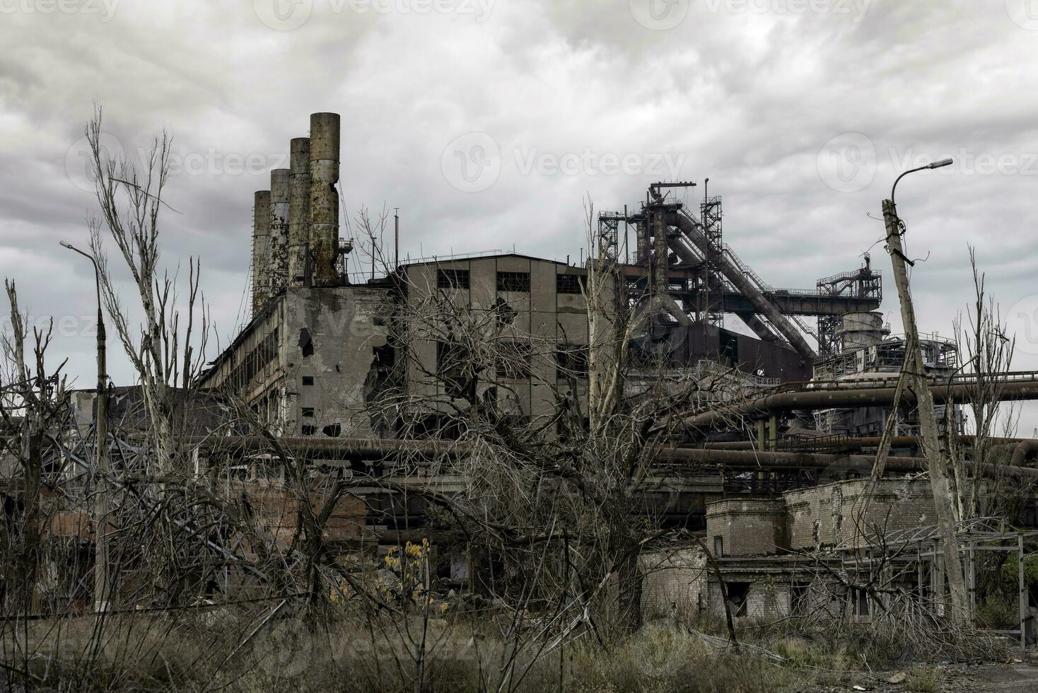 destroyed buildings of the workshop of the Azovstal plant in Mariupol Ukraine photo