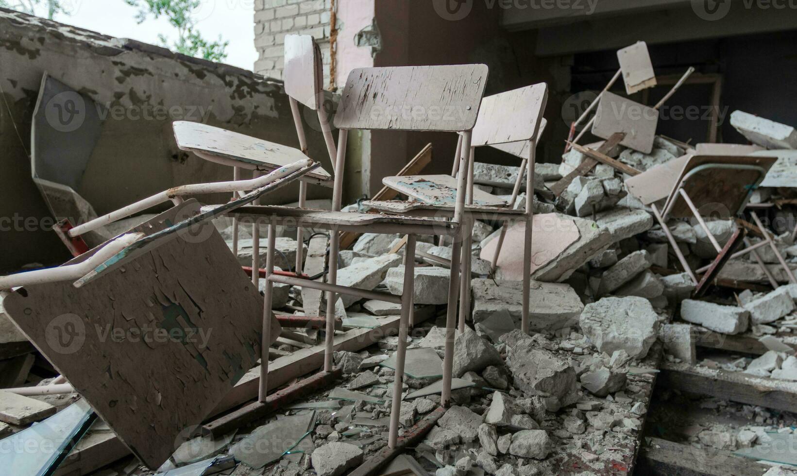 inside a destroyed school in Ukraine photo