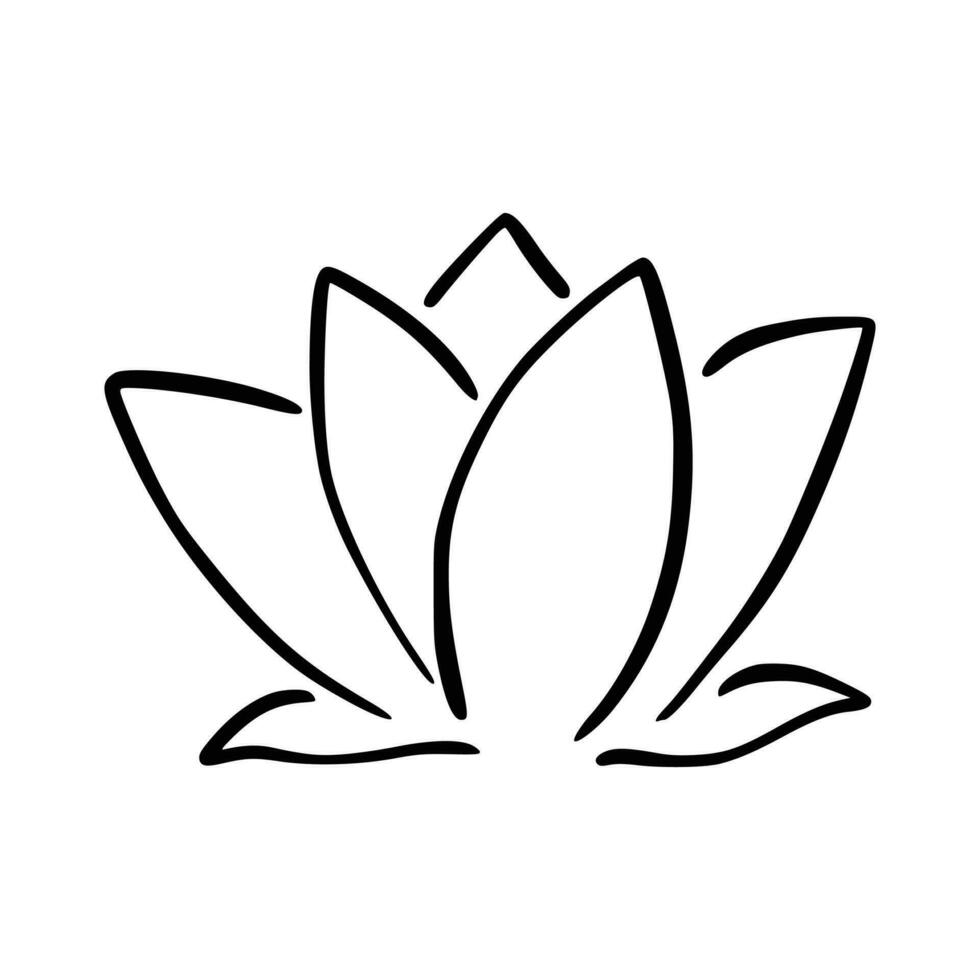 Simple lotus flower line drawing outline isolated in white background.  Lotus Blossom Symbol Icons. Vector illustration concept of Abstract Lotus flower