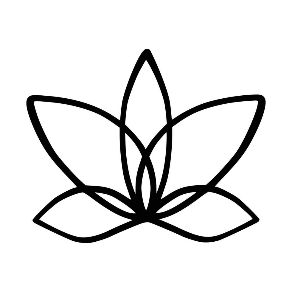 Simple lotus flower line drawing outline isolated in white background.  Lotus Blossom Symbol Icons. Vector illustration concept of Abstract Lotus flower