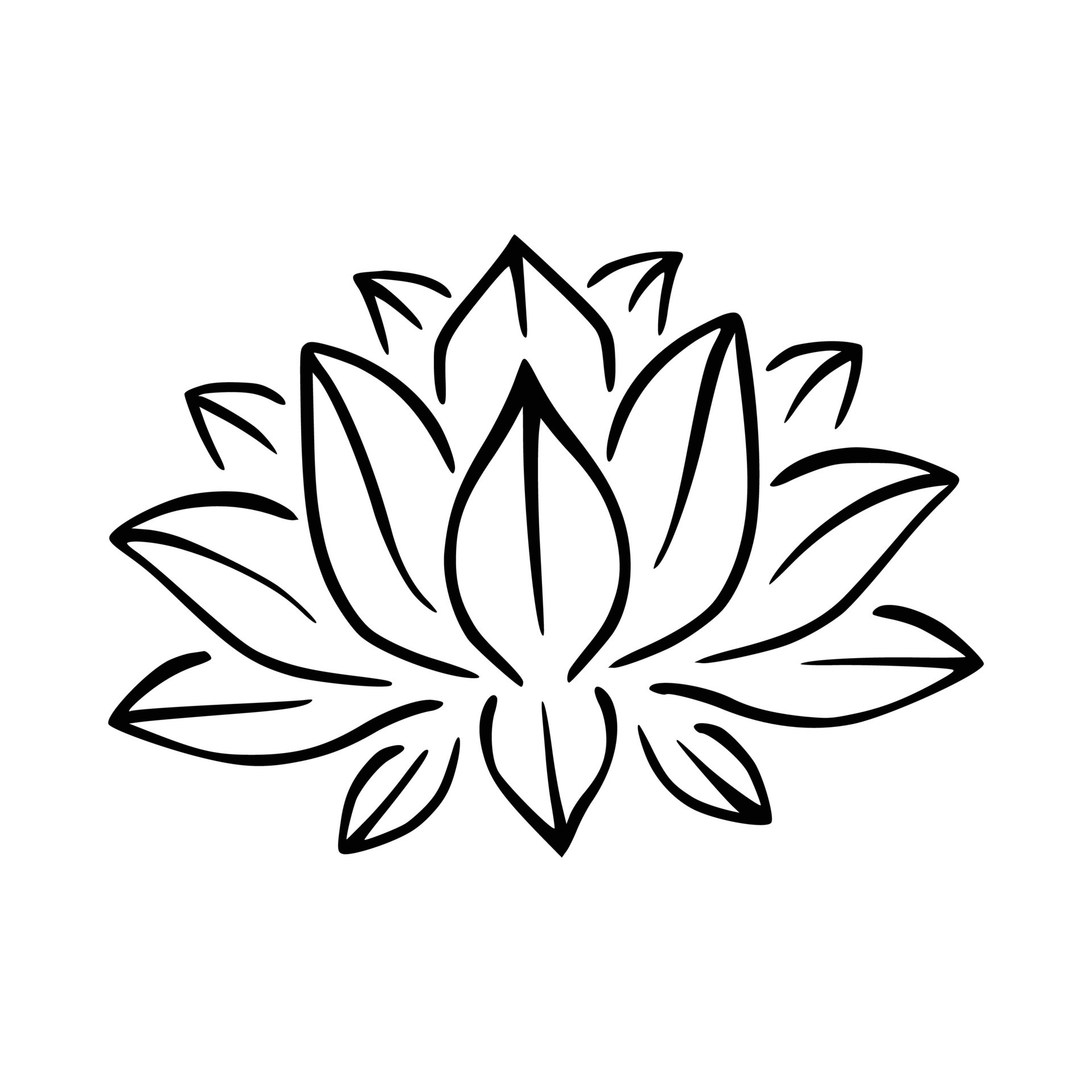 Simple lotus flower line drawing outline isolated in white background
