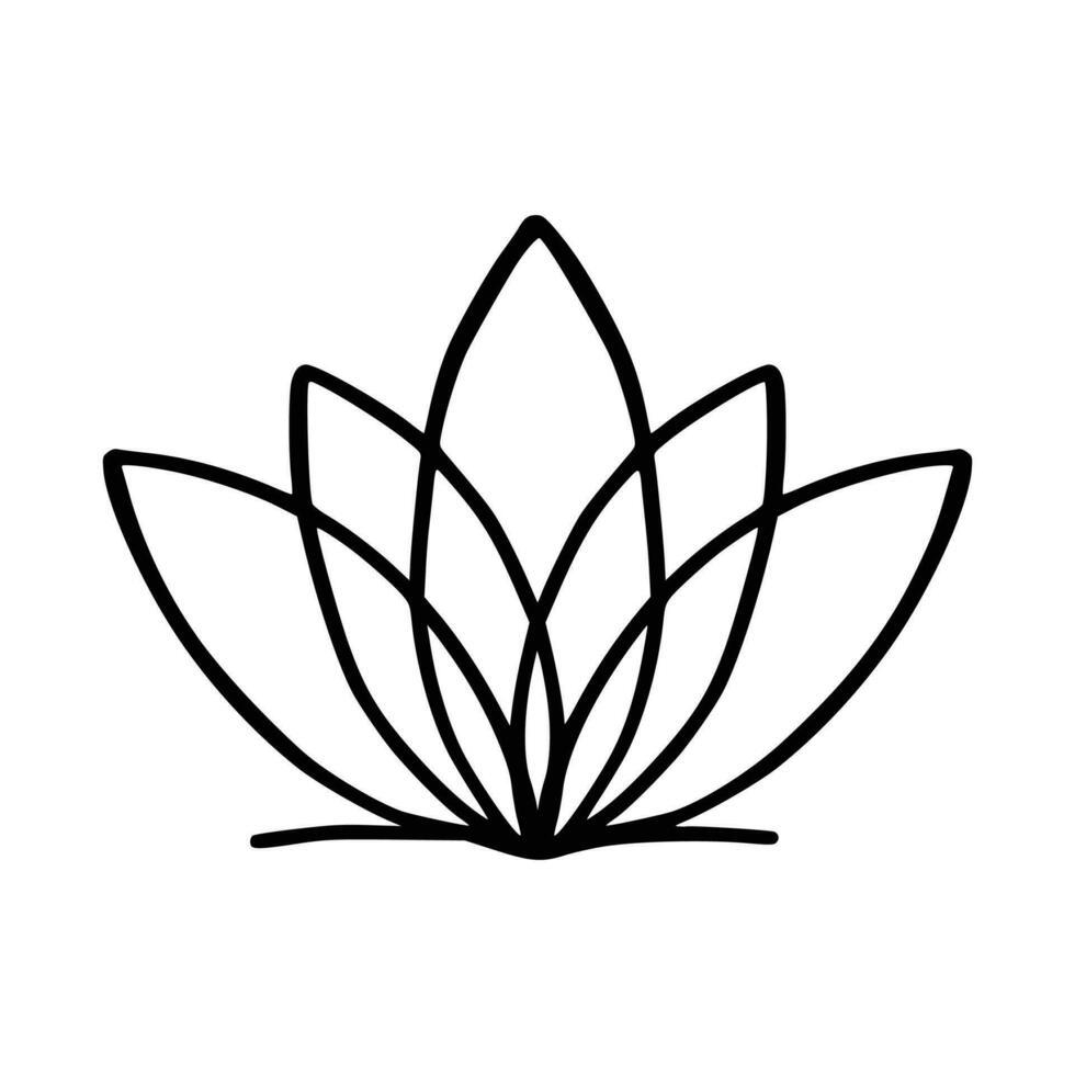 Simple lotus flower line drawing outline isolated in white background.  Lotus Blossom Symbol Icons. Vector illustration concept of Abstract Lotus flower