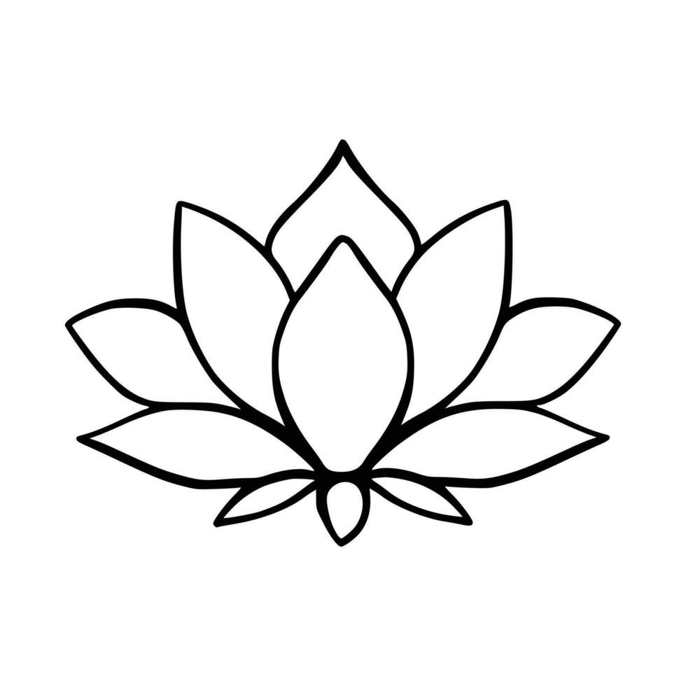 Simple lotus flower line drawing outline isolated in white background.  Lotus Blossom Symbol Icons. Vector illustration concept of Abstract Lotus flower