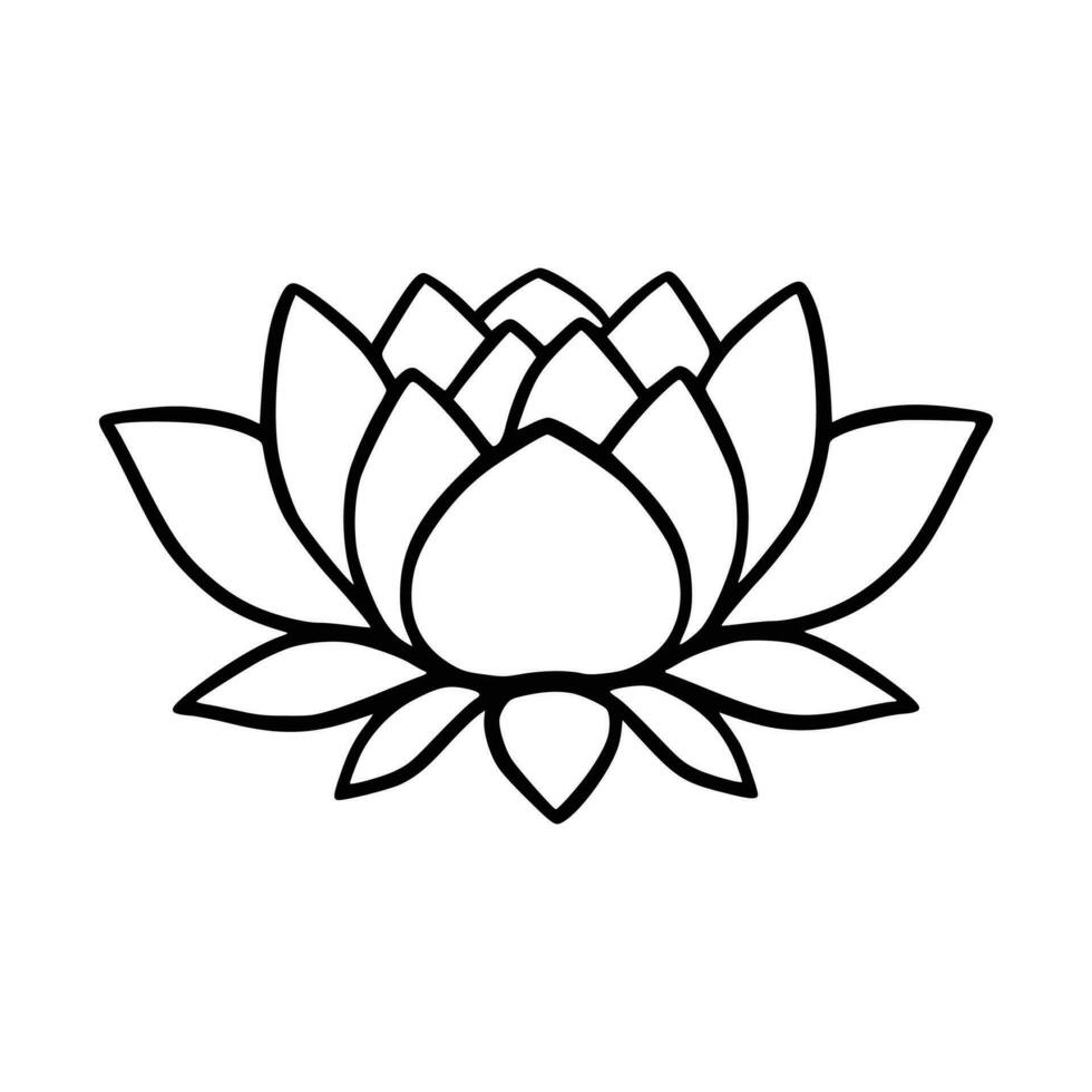 Simple lotus flower line drawing outline isolated in white background.  Lotus Blossom Symbol Icons. Vector illustration concept of Abstract Lotus flower