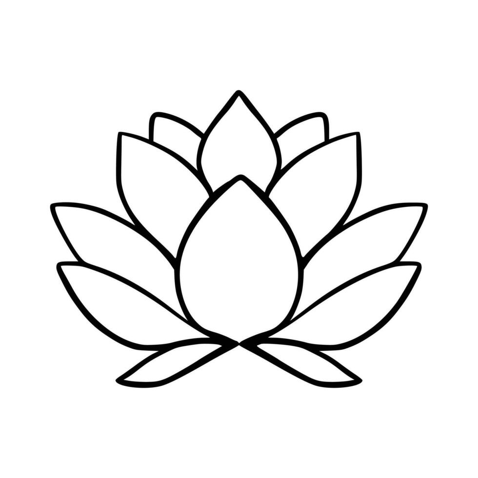 Simple lotus flower line drawing outline isolated in white background.  Lotus Blossom Symbol Icons. Vector illustration concept of Abstract Lotus flower