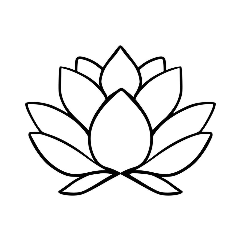 Simple lotus flower line drawing outline isolated in white background.  Lotus Blossom Symbol Icons. Vector illustration concept of Abstract Lotus flower