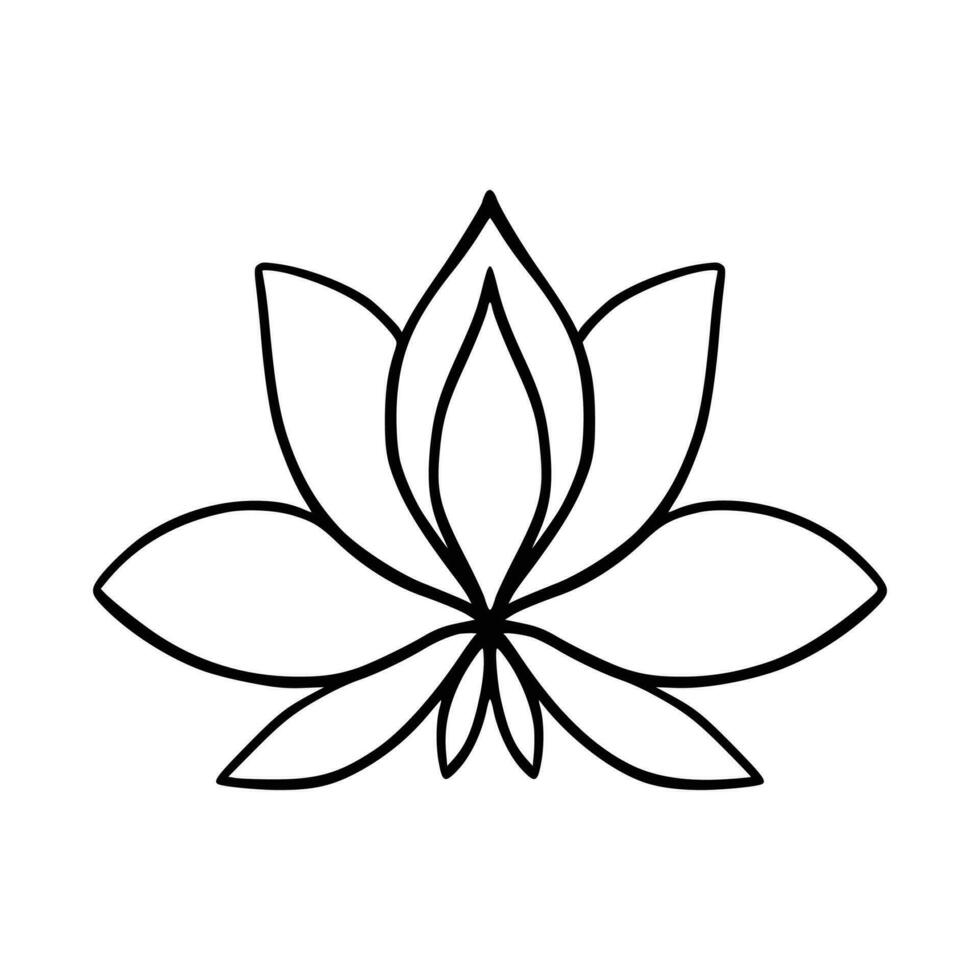 Simple lotus flower line drawing outline isolated in white background.  Lotus Blossom Symbol Icons. Vector illustration concept of Abstract Lotus flower