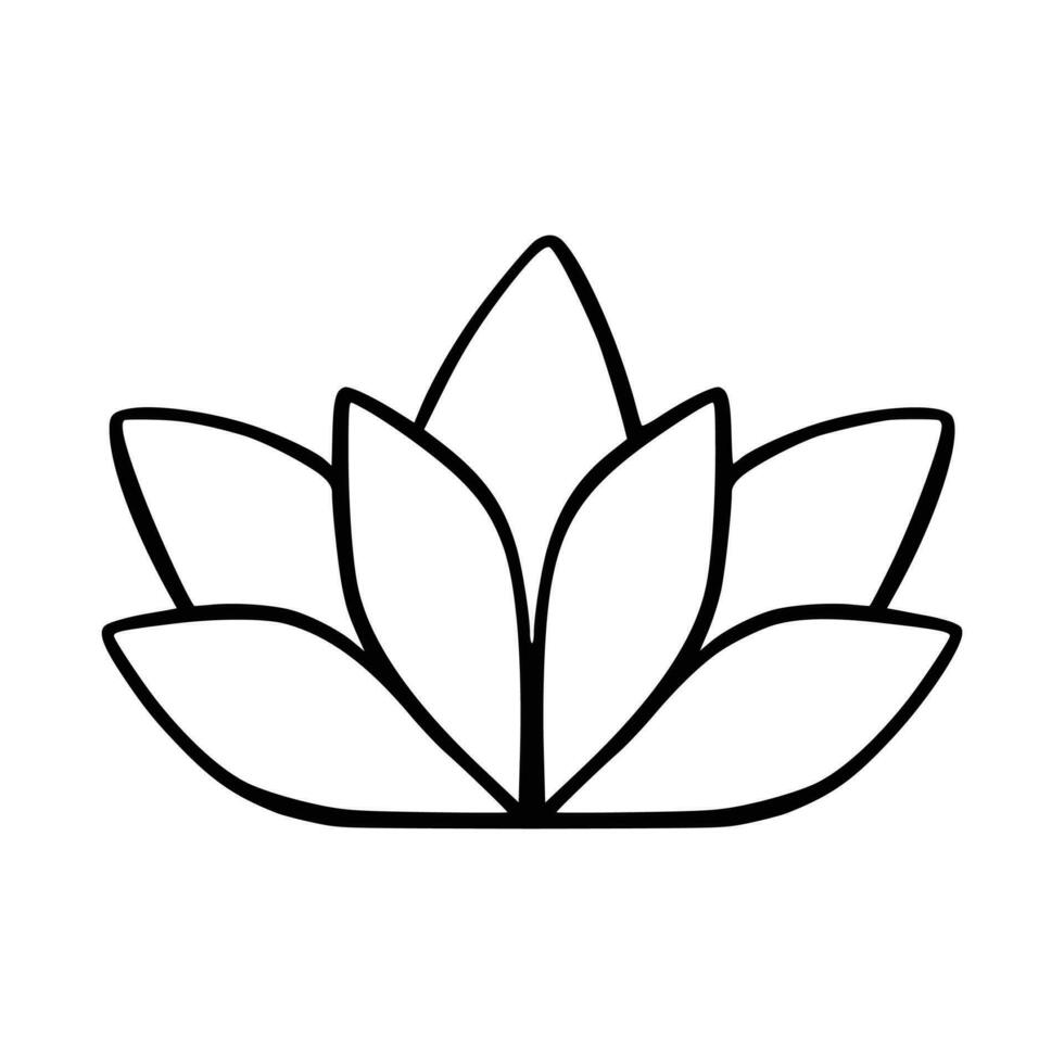 Simple lotus flower line drawing outline isolated in white background.  Lotus Blossom Symbol Icons. Vector illustration concept of Abstract Lotus flower