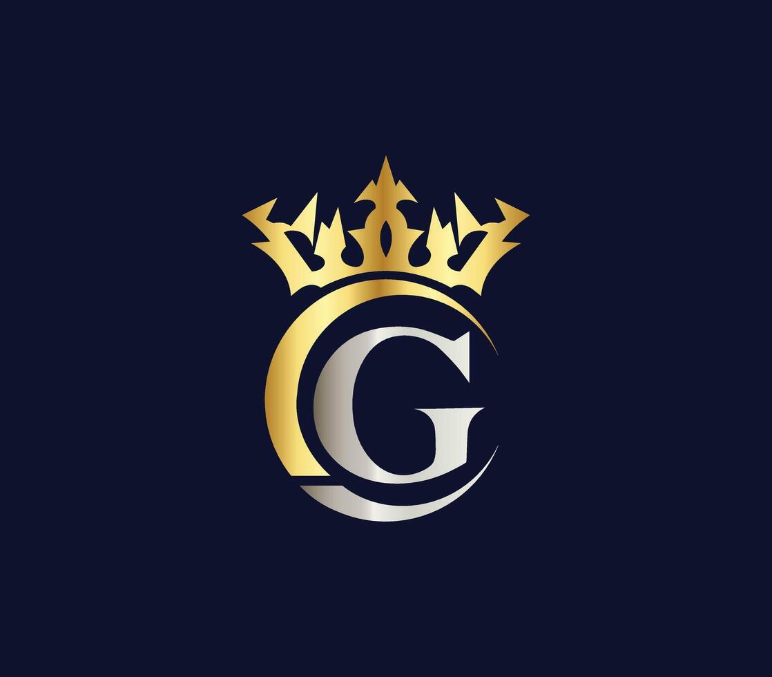 G letter Crown luxury kingdom sign with Golden Color Company Logo Design Concept vector