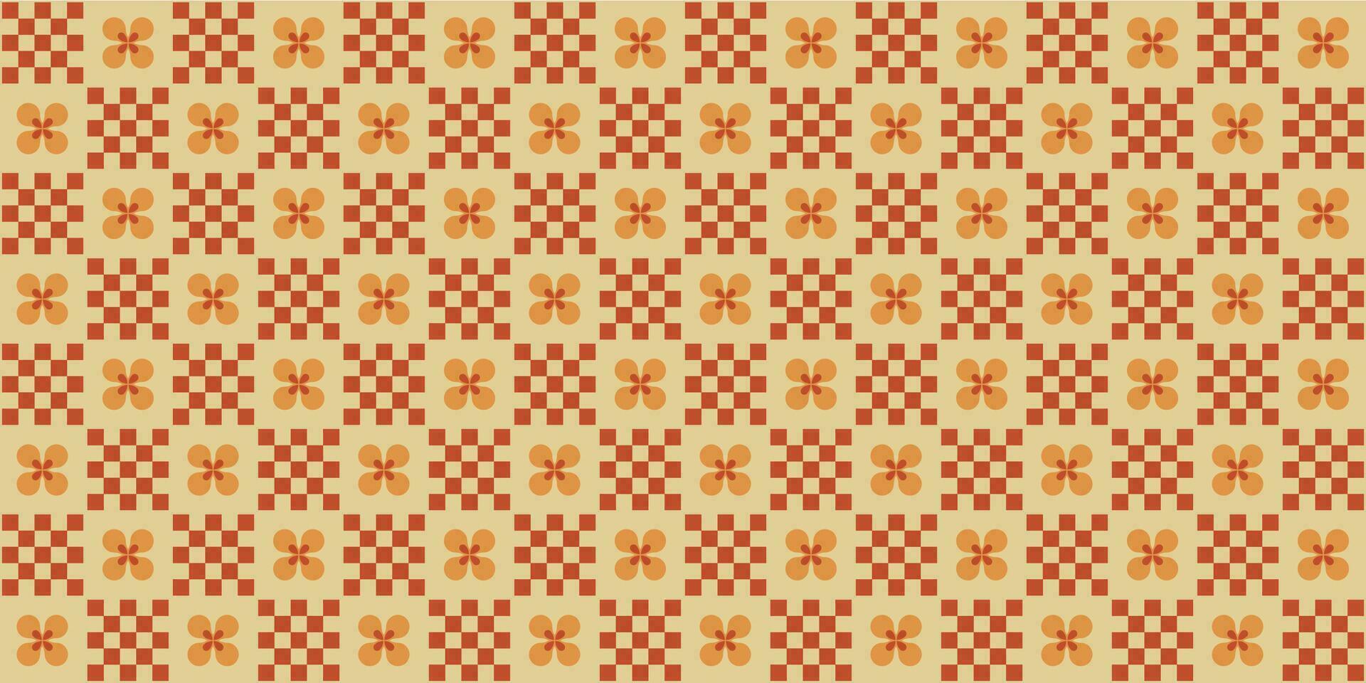 A groovy style seamless pattern with a retro flower aesthetic design and checkered vector background. Print surface for textiles, wrapping, and webs.