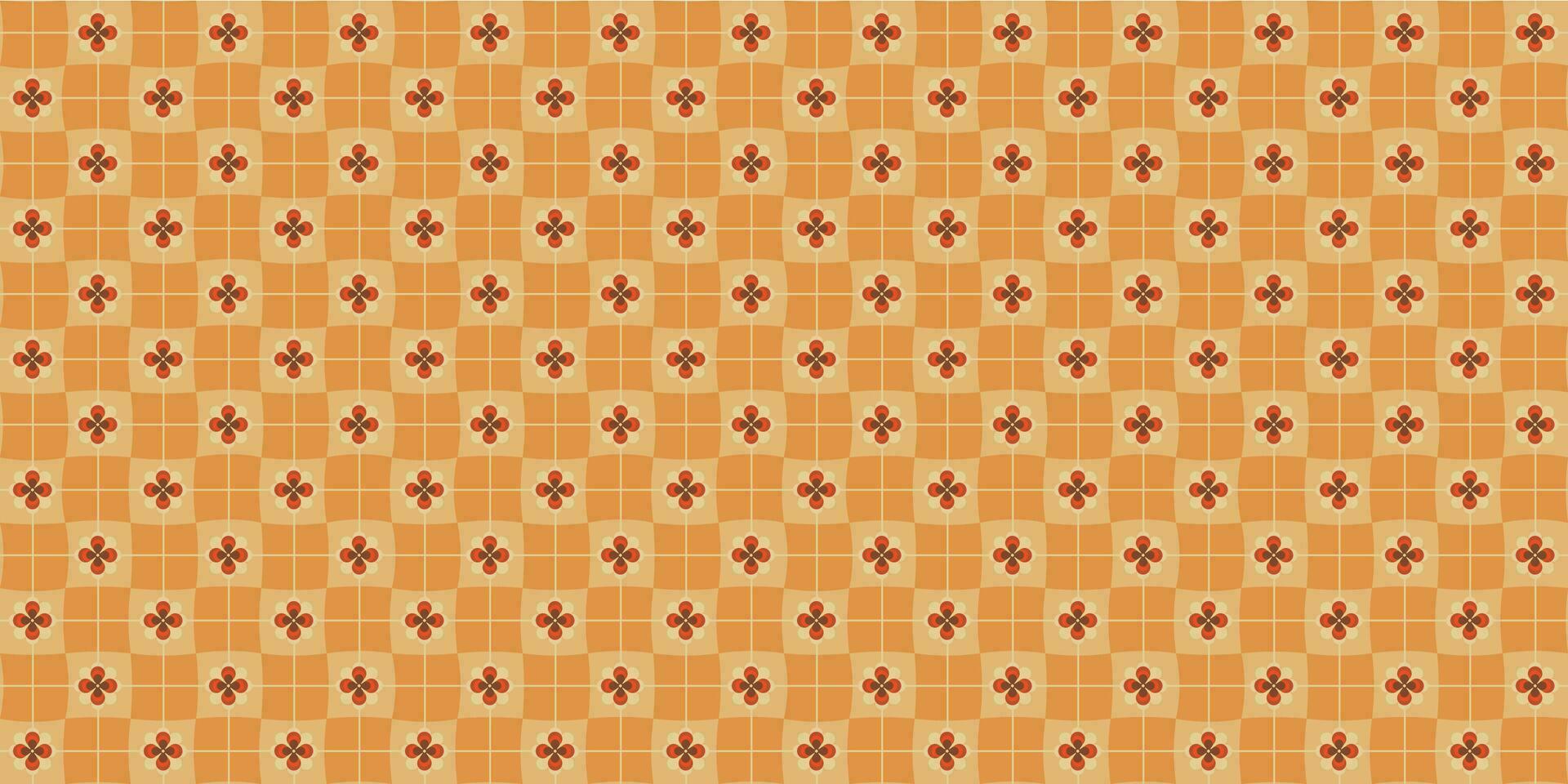 A retro style seamless pattern with a hippie flower aesthetic design and checkered vector background. Print surface for textiles, wrapping, and webs.