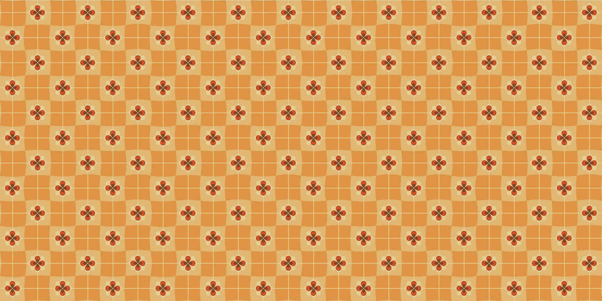 A retro style seamless pattern with a hippie flower aesthetic design and checkered vector background. Print surface for textiles, wrapping, and webs.