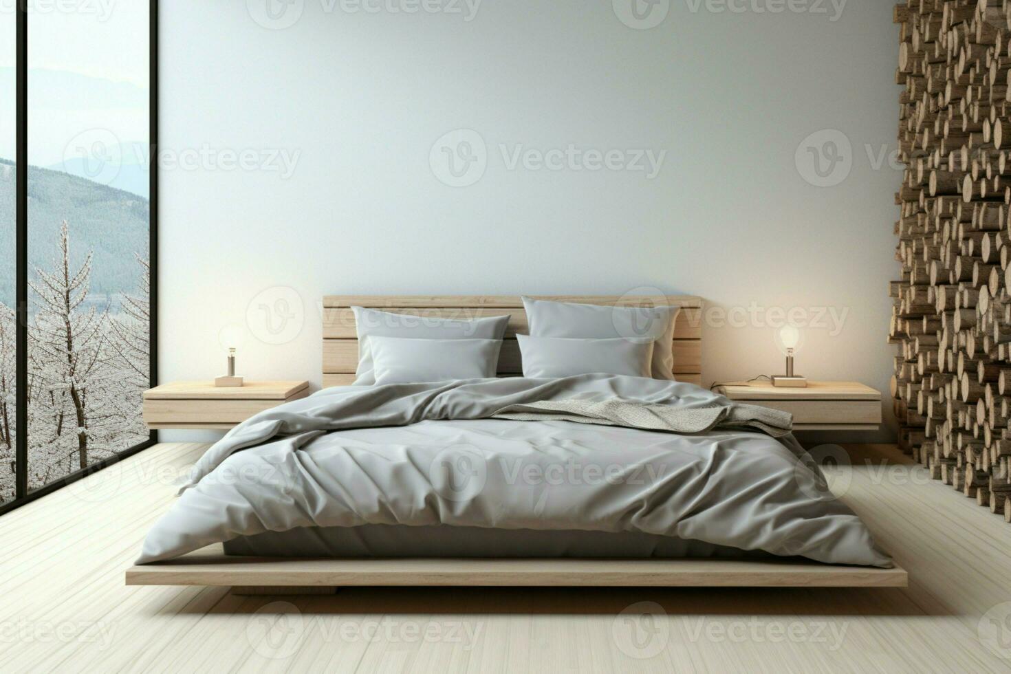 AI generated Cozy retreat Bedroom in home or apartment, designed for relaxation photo