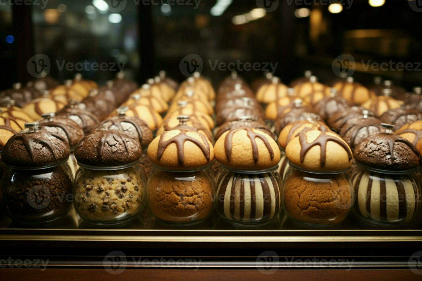 AI generated Local store charm shelves adorned with enticing chocolate cookie displays photo