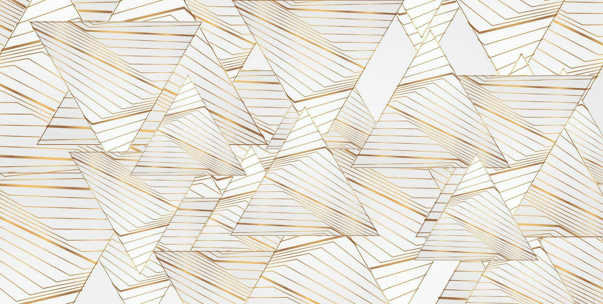 Triangles with curved refracted golden lines abstract design vector