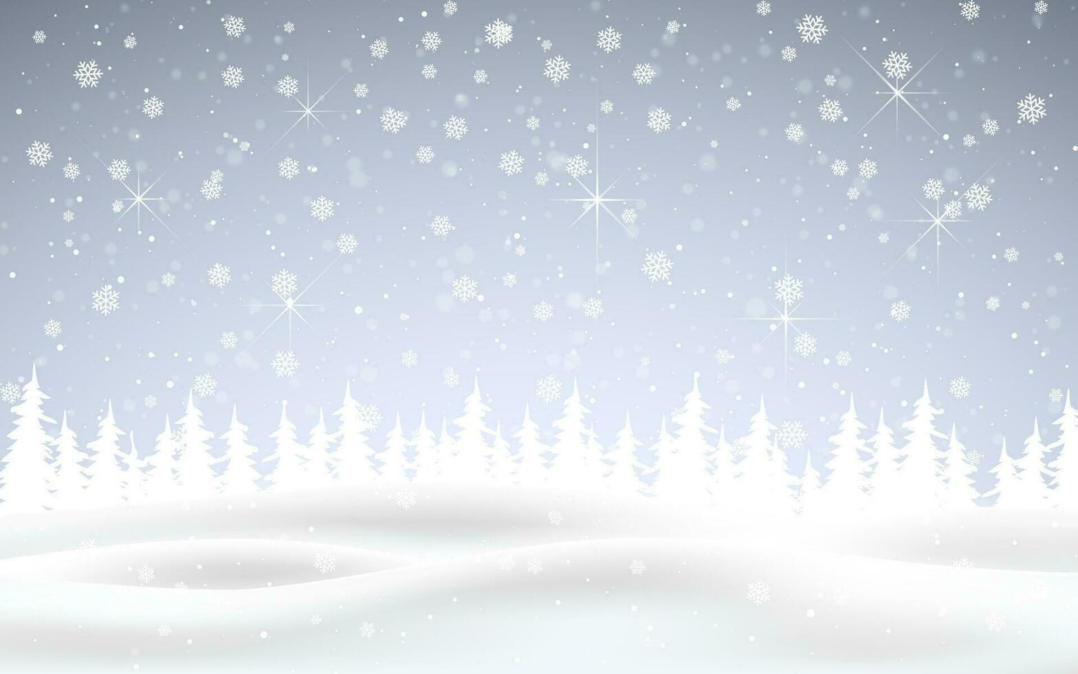 Winter is coming. Christmas, snowy night woodland landscape with falling snow, firs, snowflakes for winter and new year holidays. Xmas winter background vector