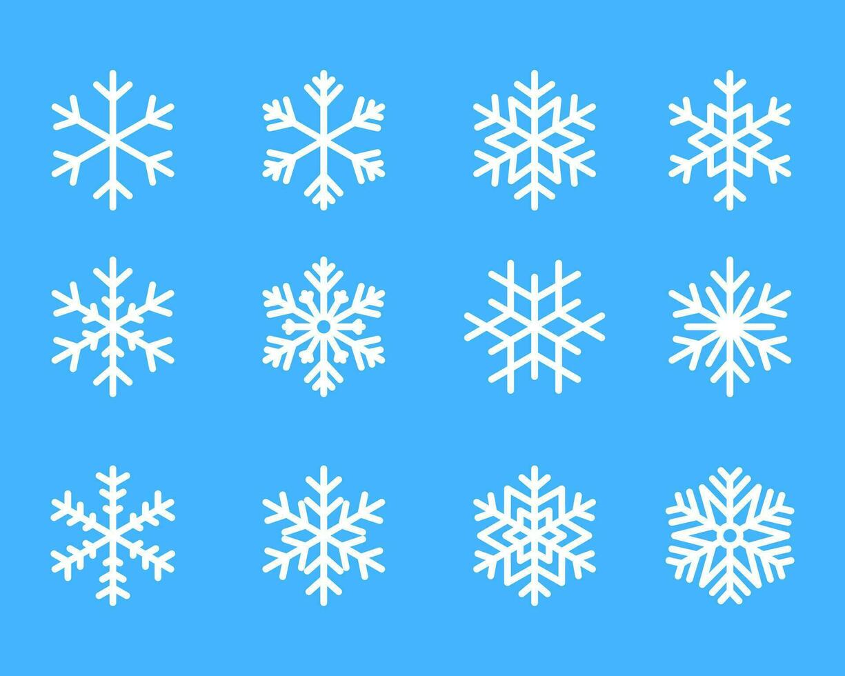 snowflake winter set of white isolated icon silhouette on blue background vector illustration