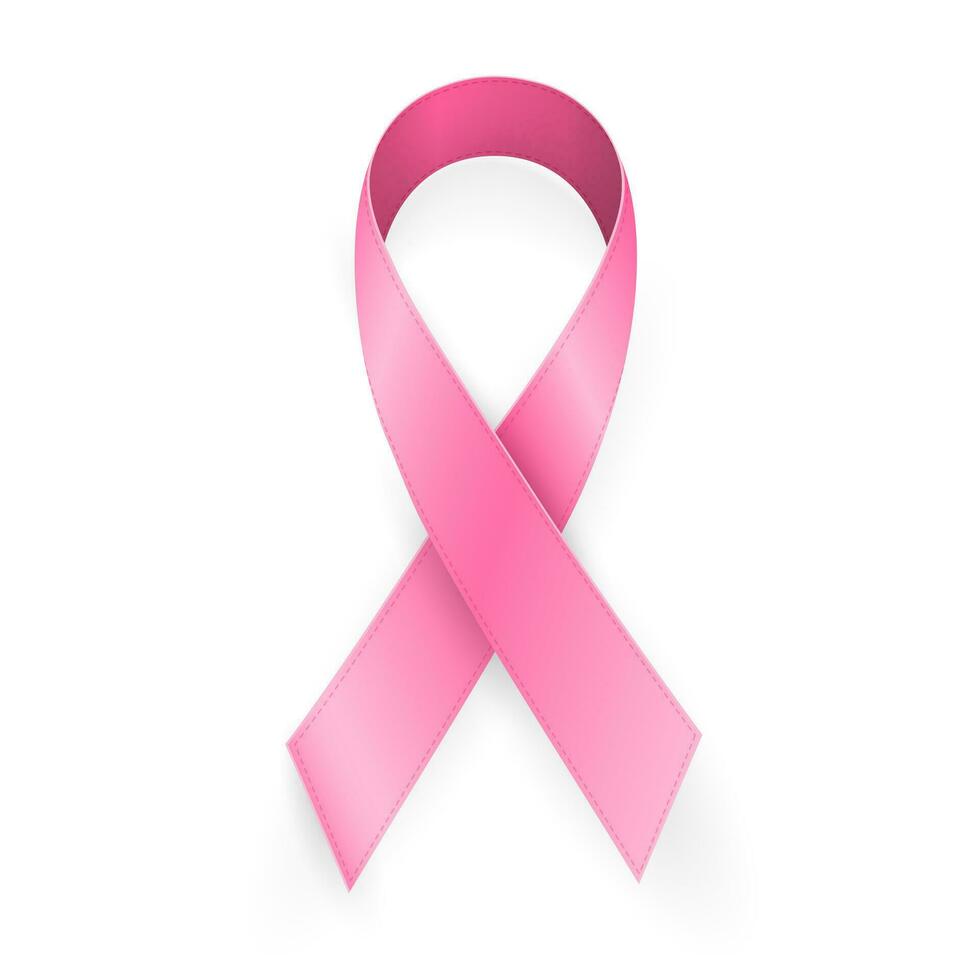 October breast cancer awareness month in. Realistic pink ribbon symbol. Medical Design. Vector illustration