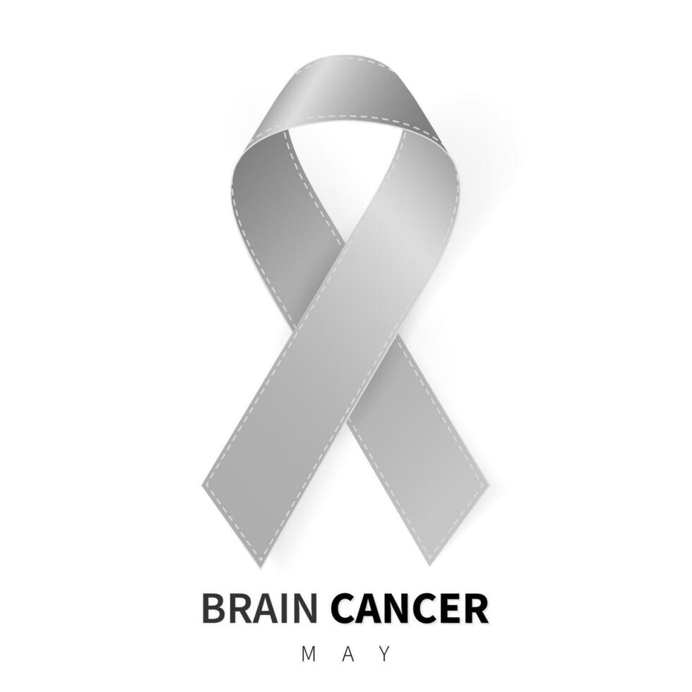 cerebro cáncer conciencia mes. realista gris cinta símbolo. médico diseño. vector ilustración