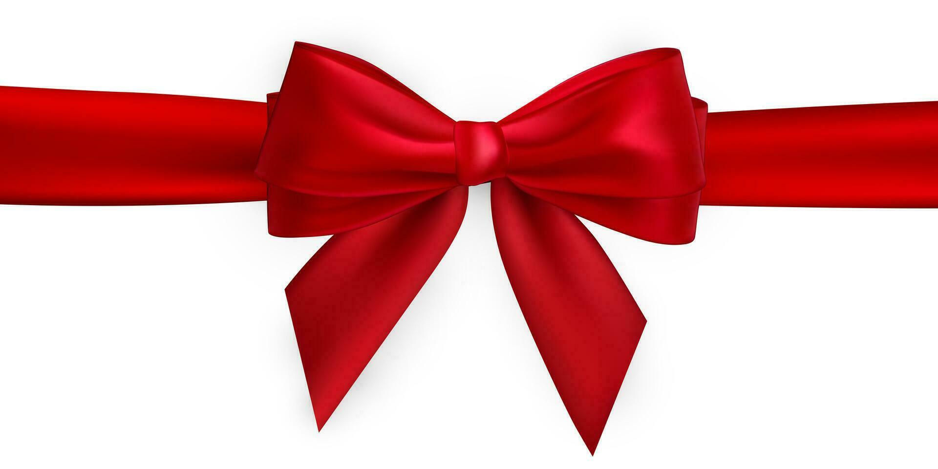 Realistic red bow and ribbon. Element for decoration gifts, greetings, holidays. Vector illustration