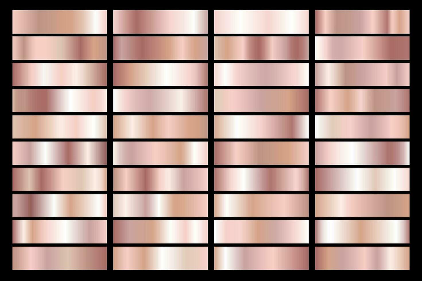 Collection of rose gold metallic gradient. Brilliant plates with golden effect. Vector illustration