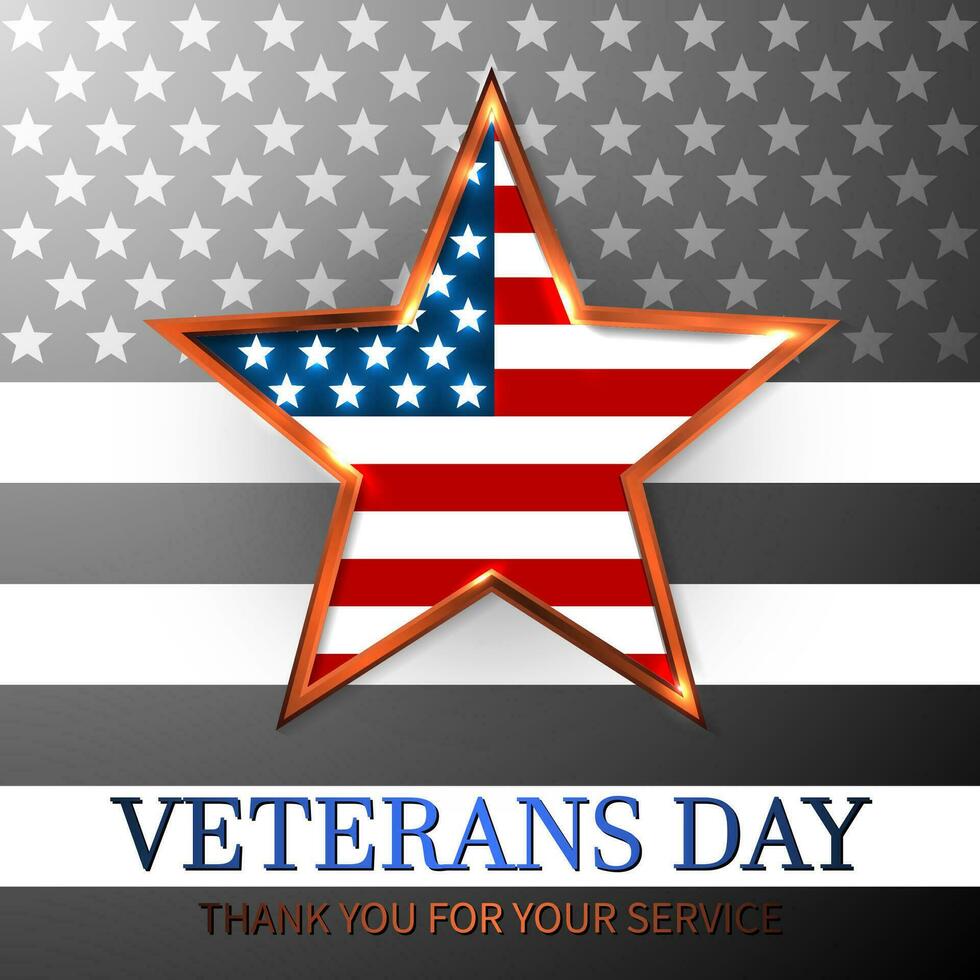 Veterans Day of USA with star in national flag colors american flag. Honoring all who served. Vector illustration