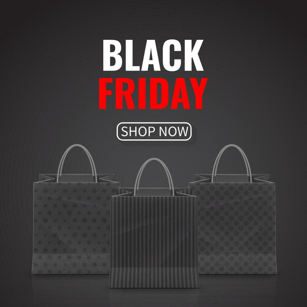 Black Friday Sale. Realistic Paper shopping bag with handles isolated on white background. Vector illustration