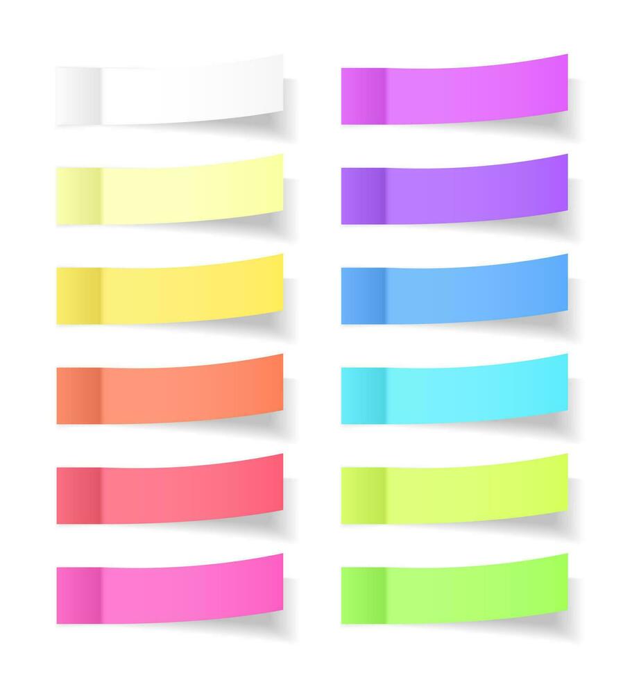 Sticky Paper Notes with Shadow Effect. Blank Color Memo Note Stickers for Posting Isolated on White Background. Vector Illustration