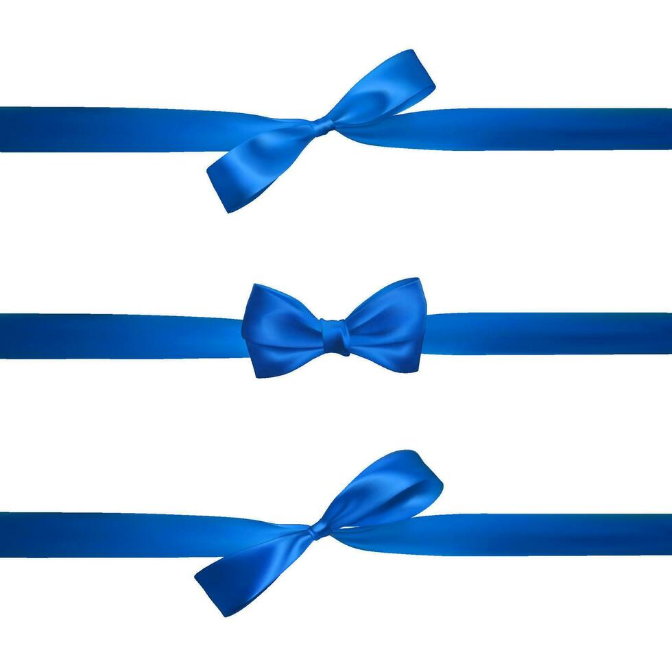 realista azul arco con horizontal azul cintas aislado en blanco. elemento para decoración regalos, saludos, vacaciones. vector ilustración