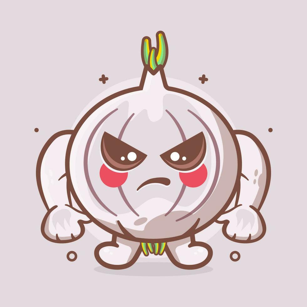 serious garlic character mascot with angry expression isolated cartoon in flat style design vector