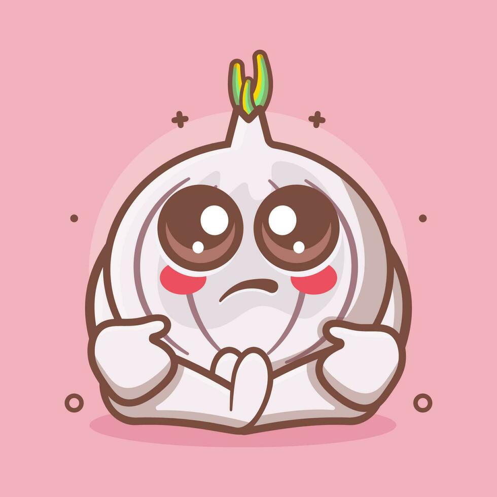 kawaii garlic character mascot with sad expression isolated cartoon in flat style design vector