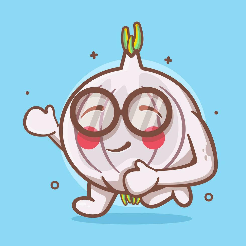 cheerful garlic vegetable character mascot running isolated cartoon in flat style design vector