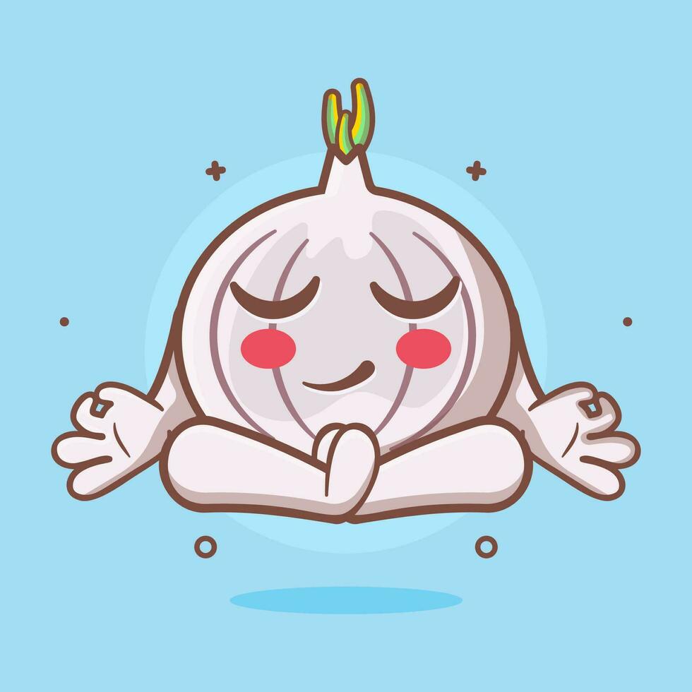 calm garlic character mascot with yoga meditation pose isolated cartoon in flat style design vector