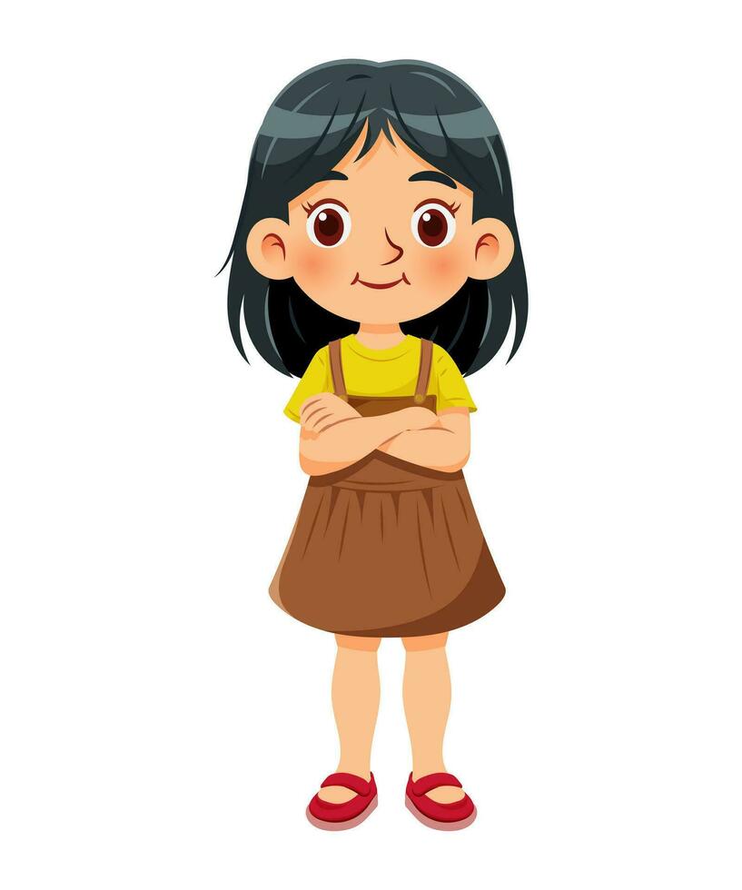 Vector illustration cartoon of a cute girl standing and smiling while dressed in colorful and casual clothes