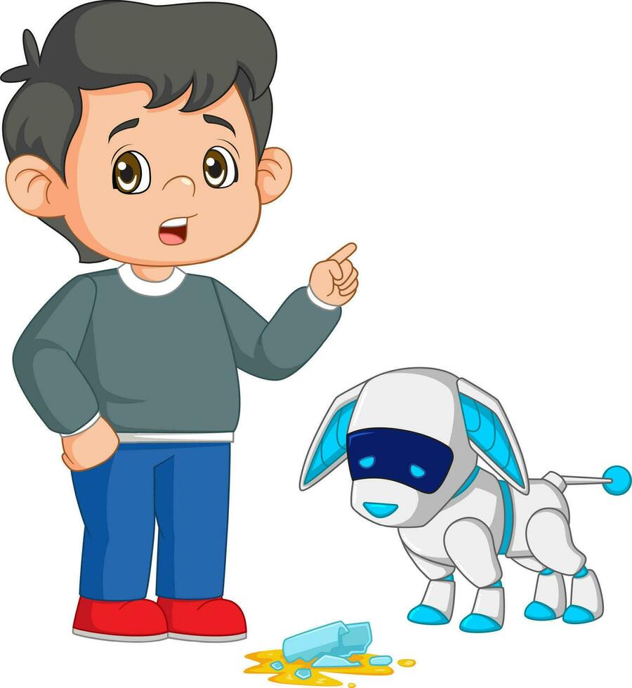 young boy angry with cyber dog vector