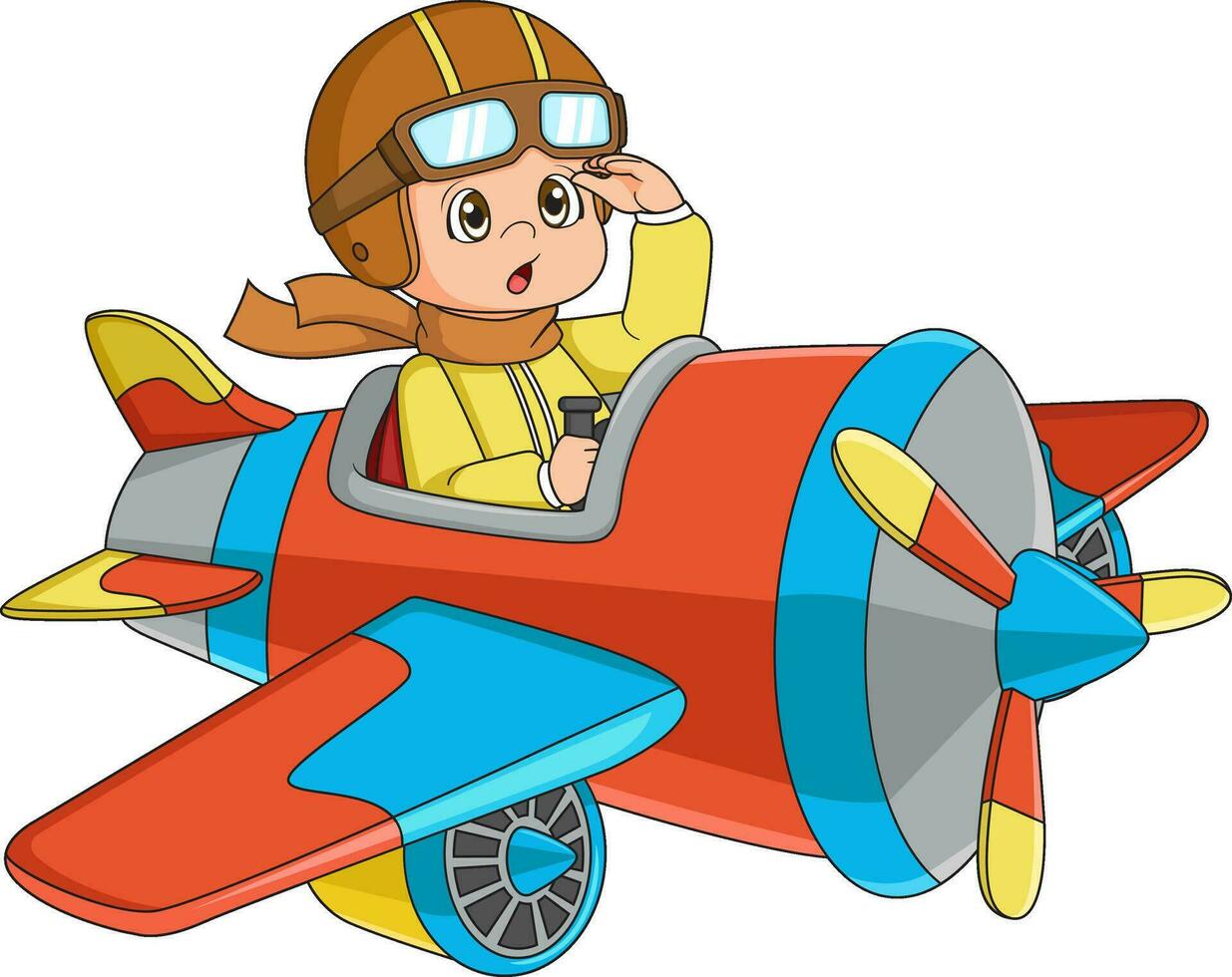 niño pequeño de dibujos animados operando un avión vector