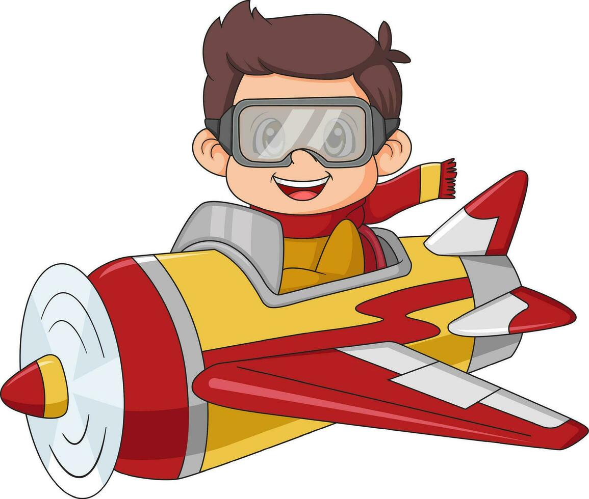 a vintage plane with a young pilot on a white background vector