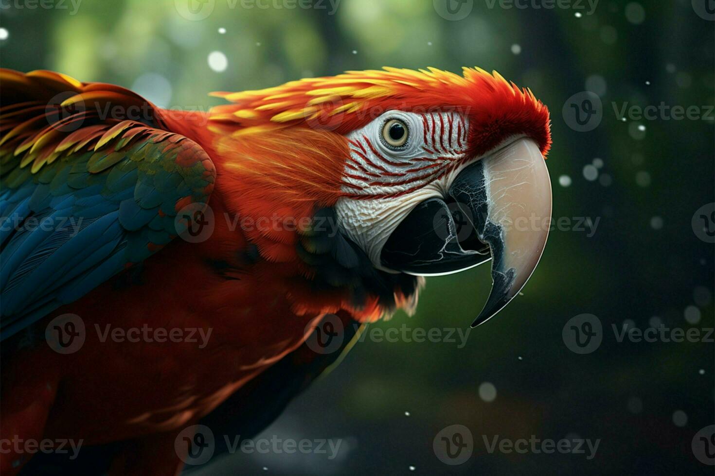 AI generated Macaws brilliance a vibrant portrait against the lush forest backdrop photo