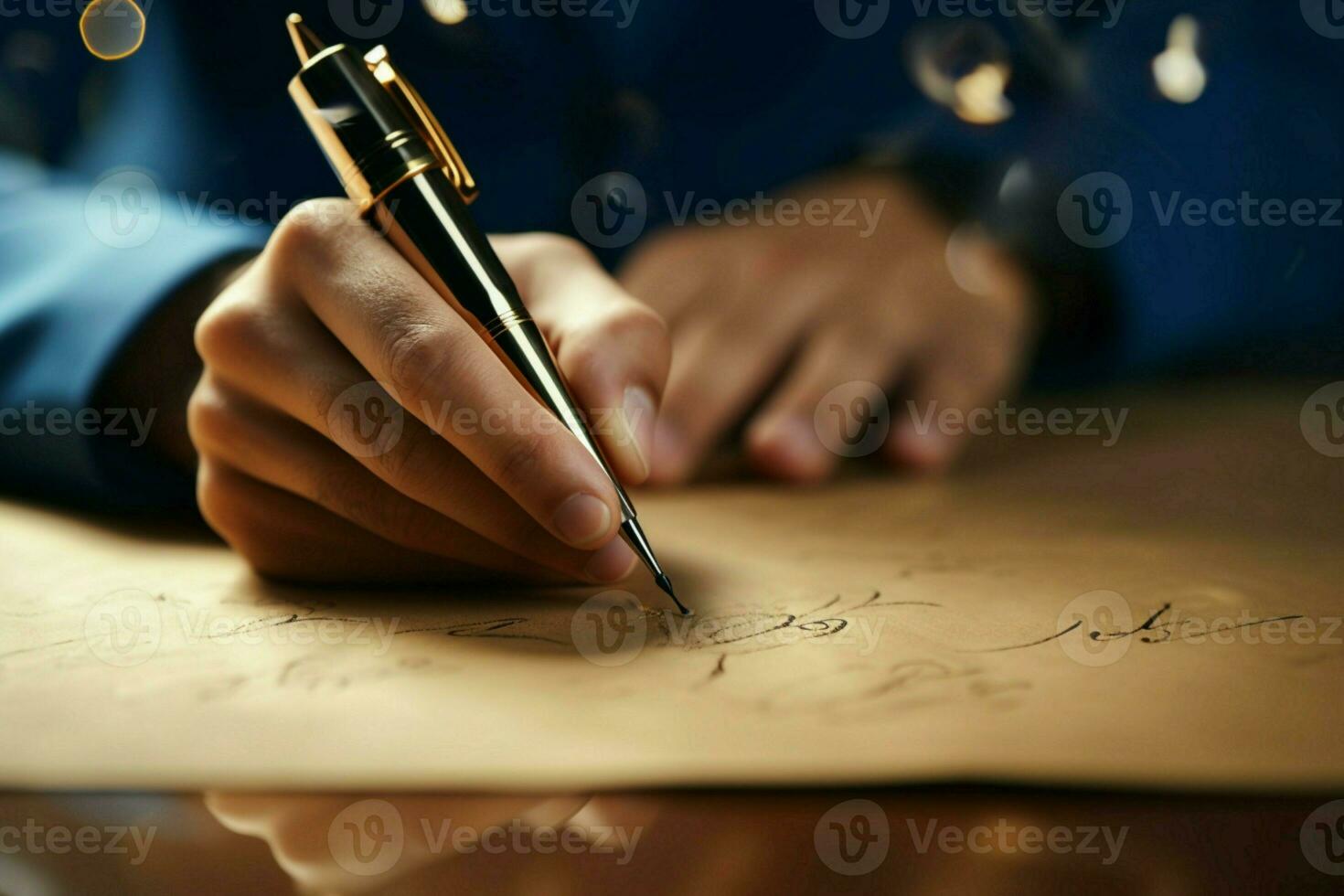 AI generated Fountain pen magic close up of a womans hand writing gracefully photo