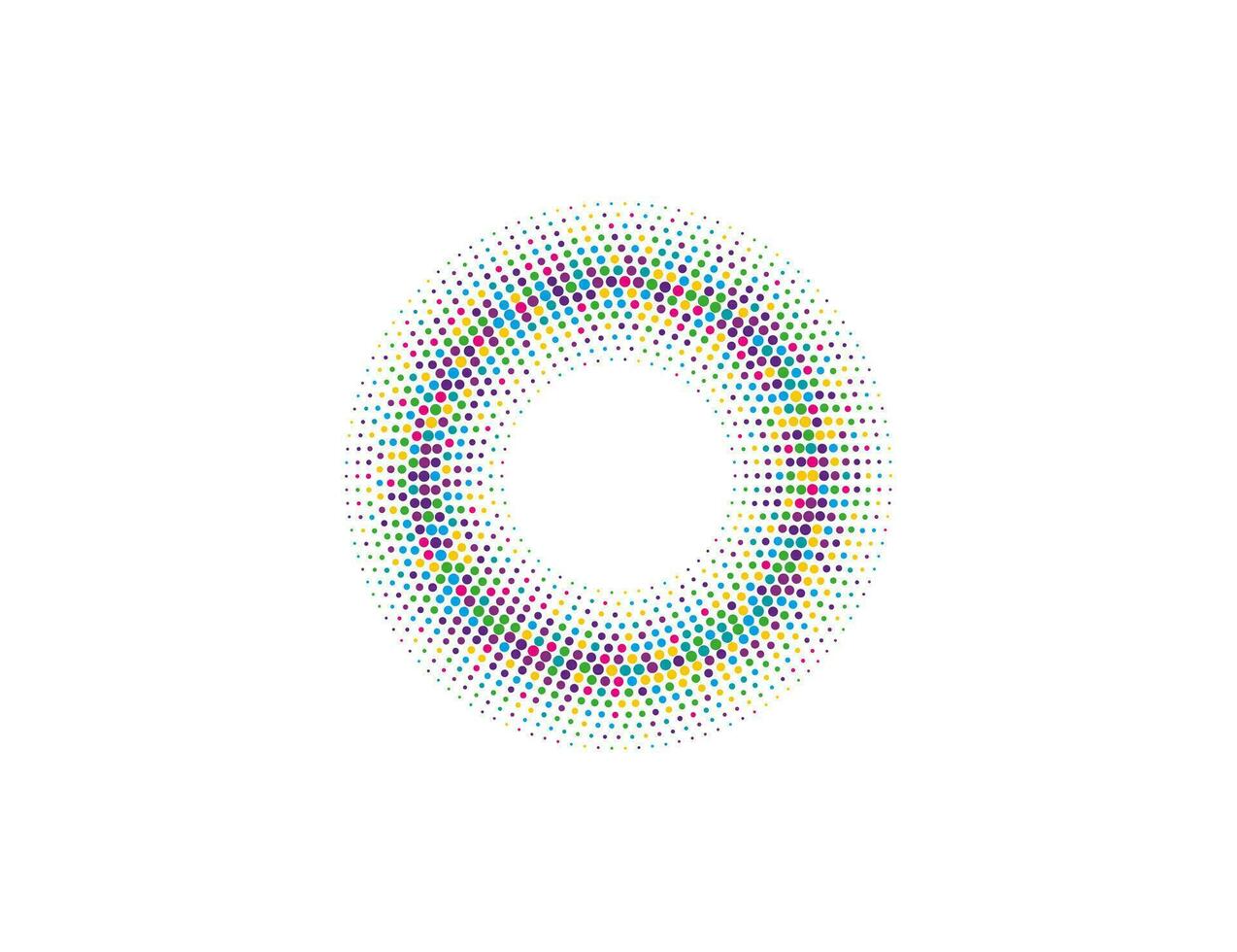 Halftone color dots in circle form, logo. Vector illustration.